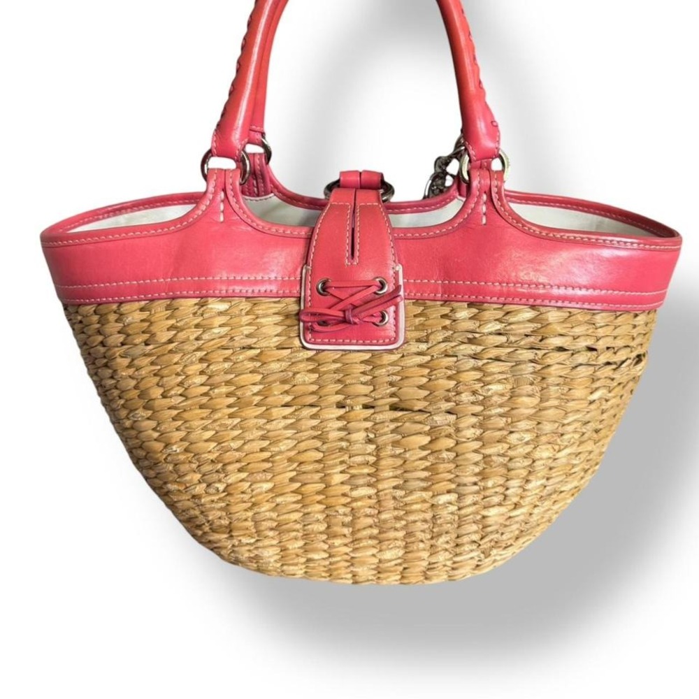 Y2k Coach‎ 2003 Pink Basket Weave Straw Leather Soho Buckle Bag - Picture 3 of 9